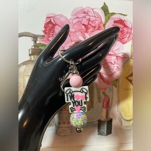 I Woof You Keychain with Pink and Multicolor Beads